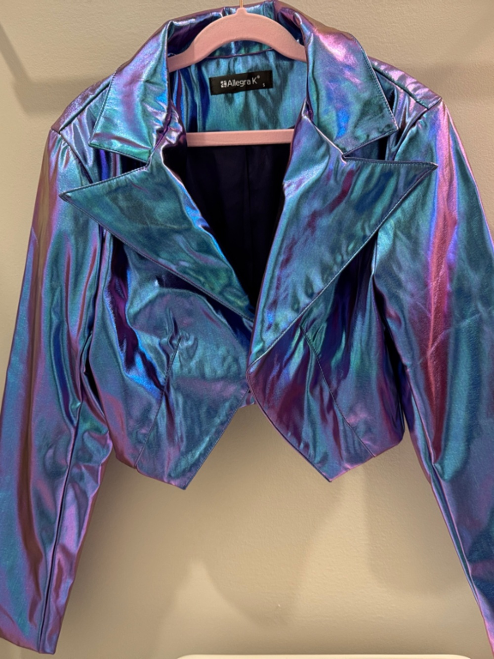 Allegra K Iridescent Blue-Purple Cropped Blazer